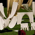 Outdoor Decorative White And Beige Draperies With Green Grass Background