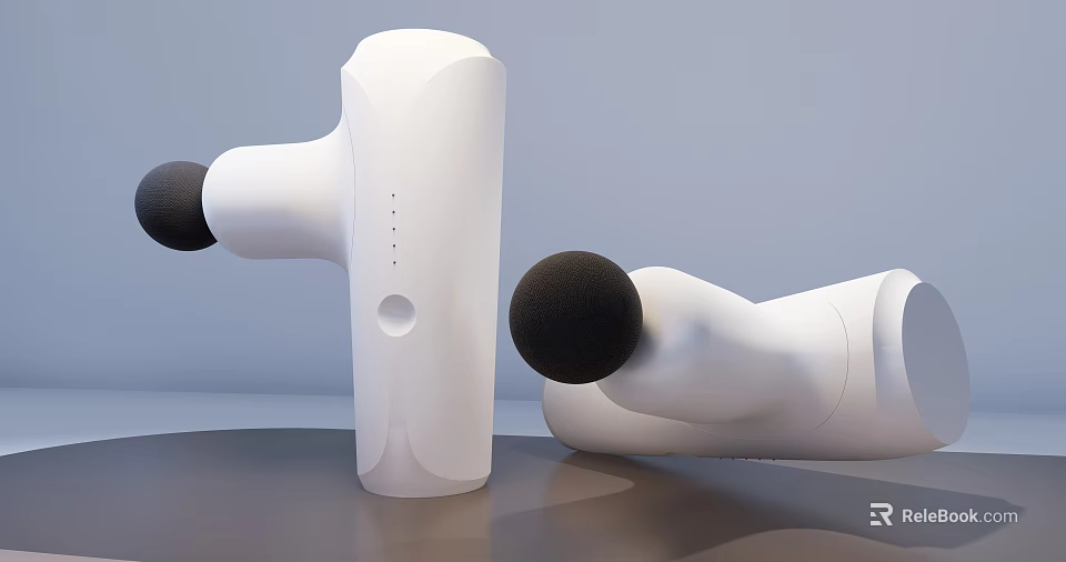 Two White Medical Fascia Massage Guns With Black Heads Standing And Lying 3d model 