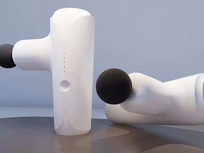 Two White Medical Fascia Massage Guns With Black Heads Standing And Lying 3d model