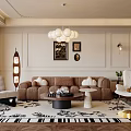 Elegant Modern Living Room Interior With Plush Sofa Coffee Table And Chandelier