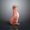 Pink Penguin Like Sculpture With Smooth Surface And Textured Details On Gray Background