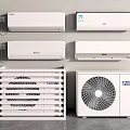 White Modern Interior With Wall Mounted Air Conditioners And Standing Fans