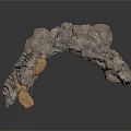 Layered Textured Rock Formation With Yellow Gray Hanging Structures And Platforms