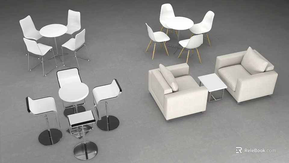 Modern White Exhibition Tables and Chairs With Round Tables Bar Stools And Matching Sets 3d model 
