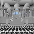 Luxury Neoclassical Mall Lobby With Grand White Marble Staircase Checkerboard Floor And Gorgeous Crystal Chandelier