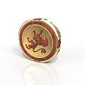 Round Decorative Household Seal With Gold Trim Red Background And Dragon Design