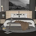 Nordic Double Bed Home Double Bed End Stool Carpet Vase Ornaments Pillow Bedding Blanket Bedside Table Wall Lamp 3d model