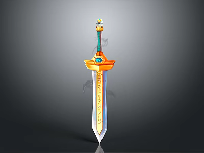 Ornate Decorative Sword Featuring Golden Hilt Blue Gemstone And Engraved Blade 3d model
