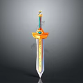 Ornate Decorative Sword Featuring Golden Hilt Blue Gemstone And Engraved Blade