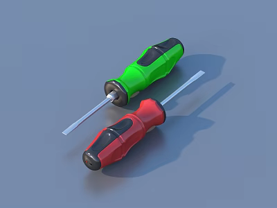 Professional Hardware Tools Green And Red Screwdrivers With Metal Tips And Colorful Grips 3d model