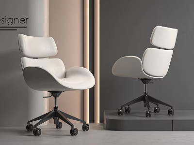 Modern White Leather Office Chair With Swivel Base And Wheels For Contemporary Workspace 3d model