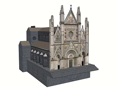 Gothic Church Architecture Design Featuring Tall Spires Intricate Stained Glass Windows And Central Cross 3d model