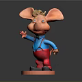 Cartoon Pig Character With Big Ears Golden Hair Blue Shirt Red Pants And Red Base