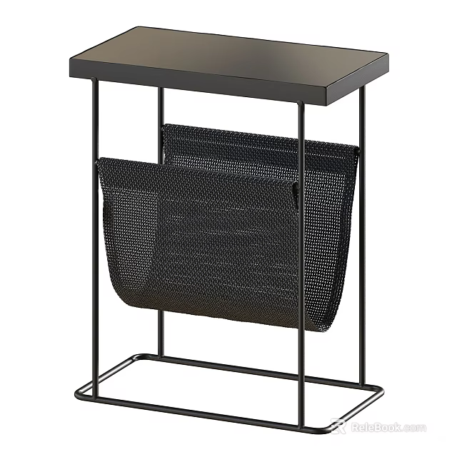 Black Metal Frame Side Table With Square Top And Mesh Storage Pocket 3d model