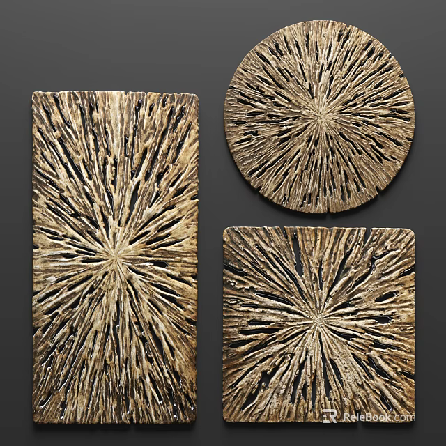 Wooden Wall Decor with Radiating Texture in Circular and Square Shapes 3d model