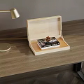 Modern Decorative Ornament Set With Wooden Box Books Pine Cone And Gold Table Lamp