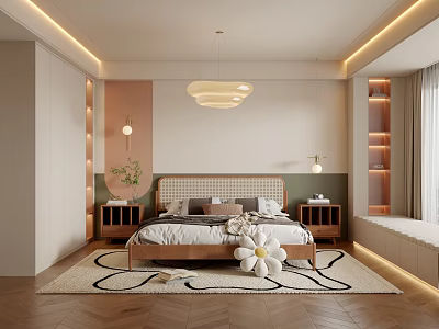 Kids Room Interior With Cozy Bed Plush Pillows Wooden Nightstands Decorative Rug And Soft Lighting 3d model