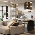 Modern Living Dining Room Interior With Beige Sofa Coffee Table Large Windows And Scenic View