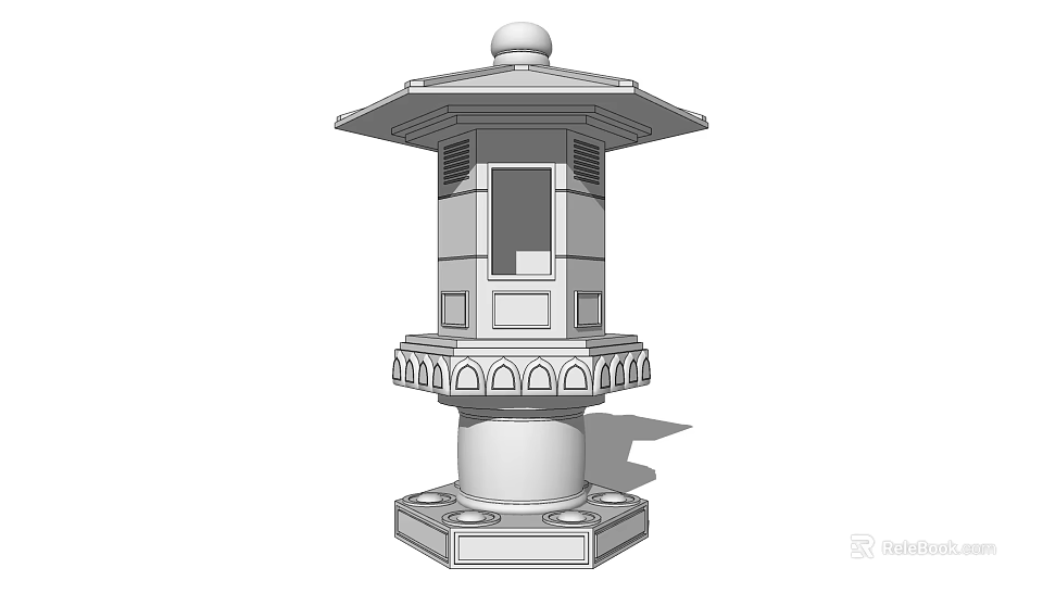 Traditional Style Outdoor Lantern With Stone Structure Multi tier Design And Umbrella Top 3d model 