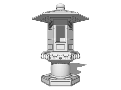 Traditional Style Outdoor Lantern With Stone Structure Multi tier Design And Umbrella Top 3d model