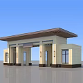 Modern Entrance Gate With Stone Cladding Columns And Architectural Roof Design 3d model