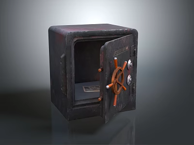 Vintage Open Safe With Rustic Metal Design Round Handle And Interior Compartment 3d model