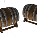 Decorative Wooden Barrels With Metal Hoops On Sturdy Wooden Stands
