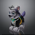 Cartoon Husky Puppy With White Purple Fur Crown Headpiece Black Outfit And Orange Green Decorations