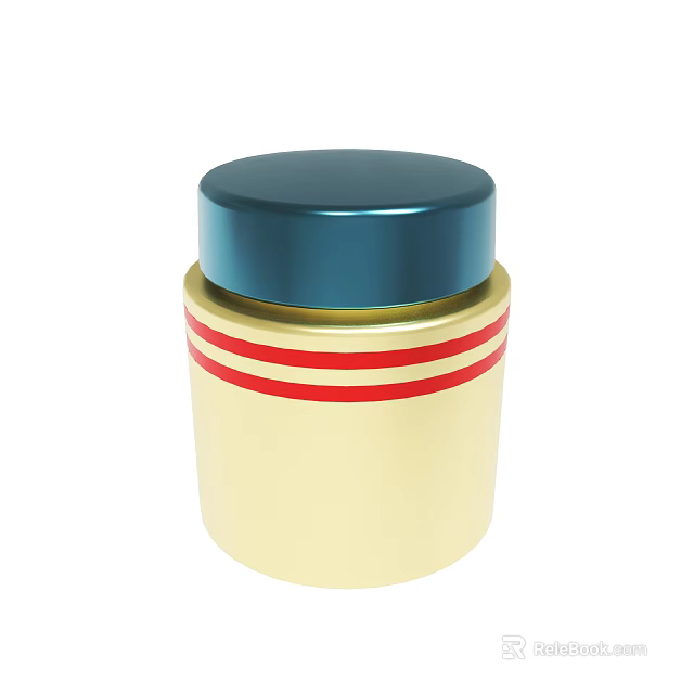 Golden Jar With Red Stripes And Blue Lid Featuring Smooth Exterior Design 3d model 
