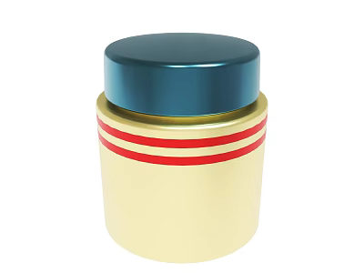 Golden Jar With Red Stripes And Blue Lid Featuring Smooth Exterior Design 3d model