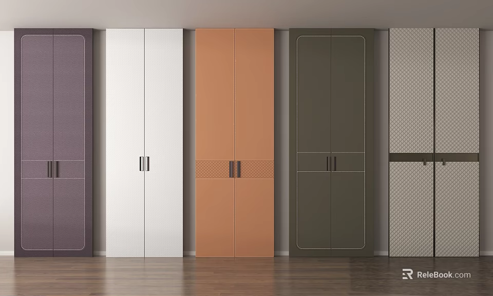 Modern Wardrobe Doors In Various Colors With Textured And Grid Designs 3d model 