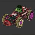 Vintage Green Racing Car Model With Number 63 Driver Black Helmet Goggles And Large Wheels