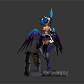 Game Movie Character With Colorful Wings Crown And Blue Bird On Stone Platform