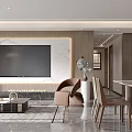 Modern Living and Dining Room Interior With Sofa Coffee Table And Decorative Wall Panel 3d model