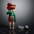 Game Character Little Red Haired Boy Wearing Brown Cap Green Top With Bowl And Ball