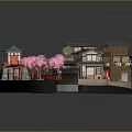 Traditional Ancient Japanese Architecture Featuring Cherry Blossom Trees Red Torii Gates and Stone Walls