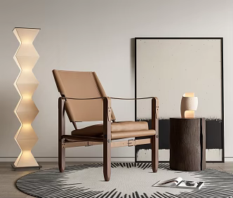 Wind leisure chair floor lamp side a few corners a few hanging pictures 3d model