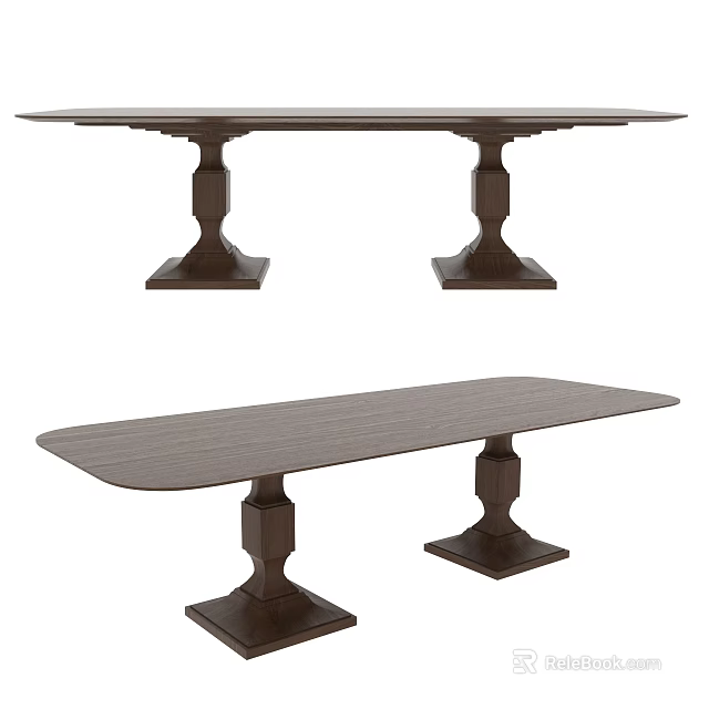 Dark Wood Dining Table With Stylish Column Shaped Legs And Modern Design 3d model