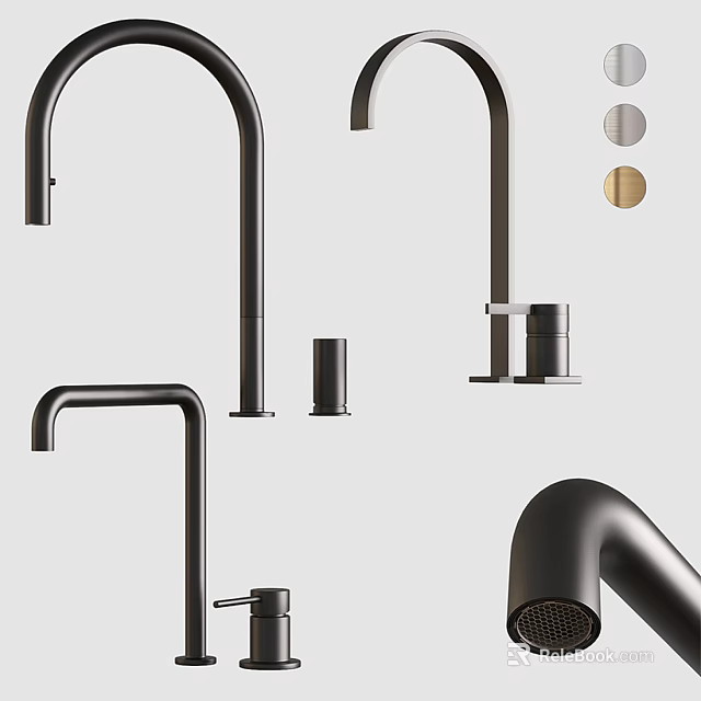 Modern Black Kitchen Faucet Designs With High Arc Spout And Matte Finish 3d model 