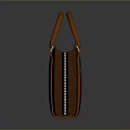 Brown Leather Handbag with Top Handle and Straps Featuring Gray Stripe Design