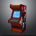 Red Arcade Machine With Classic Screen Control Panel And Anime Character Artwork