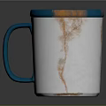 White Mug With Blue Rim Orange Textures And Blue Handle Design