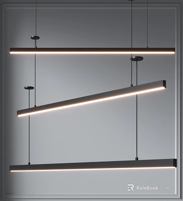 Modern Linear Pendant Lights With Warm LED Glow Hanging In Contemporary Space 3d model 