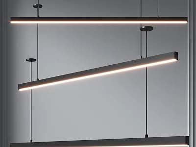 Modern Linear Pendant Lights With Warm LED Glow Hanging In Contemporary Space 3d model