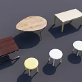 Modern Coffee Tables With Wooden Surfaces Oval Rectangular Shapes And Matching Stools 3d model