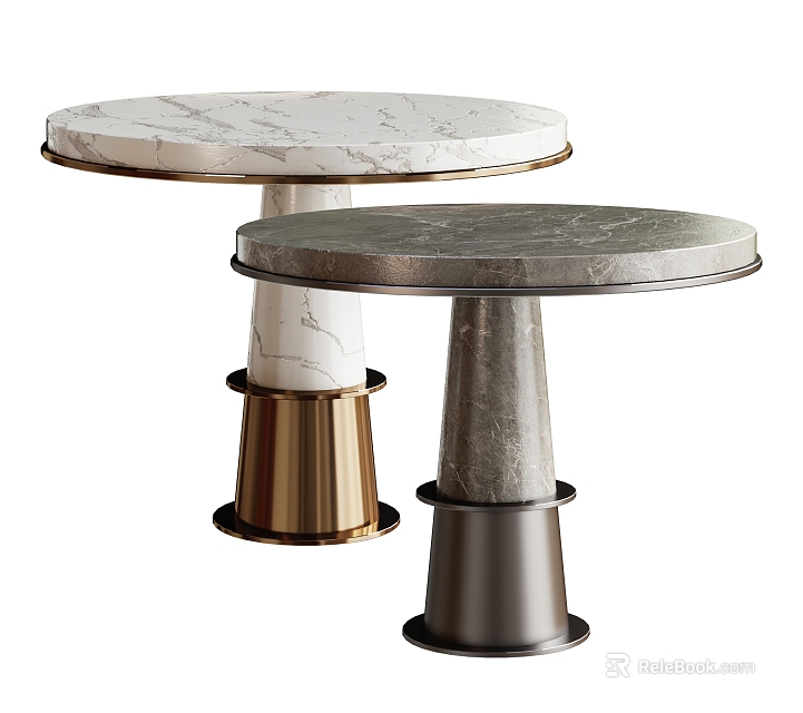 Round Marble Top Side Tables With Gold And Gray Metal Bases Modern Design 3d model 