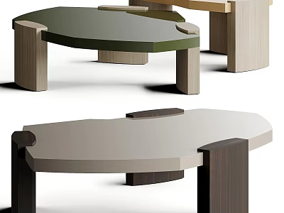 Modern Coffee Table Designs Featuring Wooden Legs And Round Top Surfaces 3d model