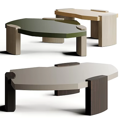Modern Coffee Table Designs Featuring Wooden Legs And Round Top Surfaces 3d model