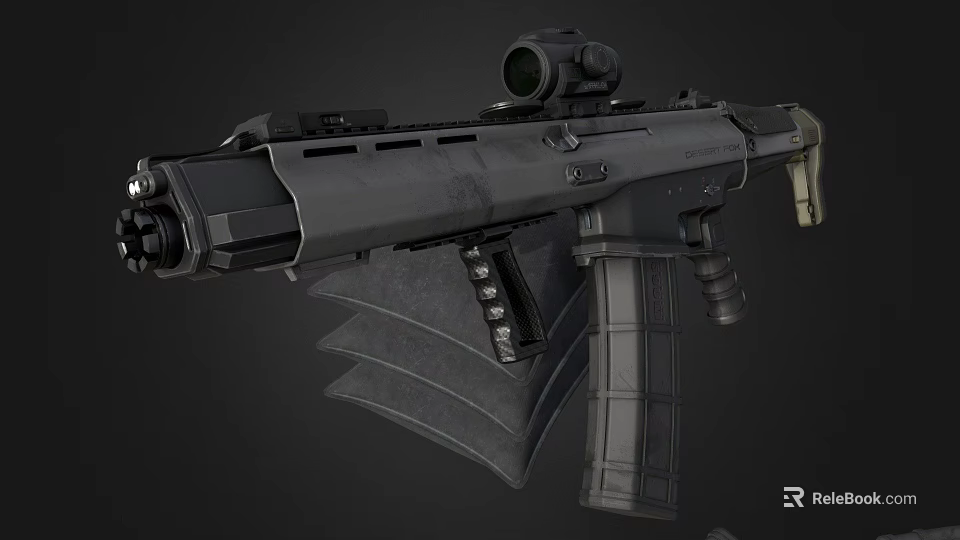 Black Tactical Assault Rifle With Optical Sight High Capacity Magazine And Tactical Design 3d model 