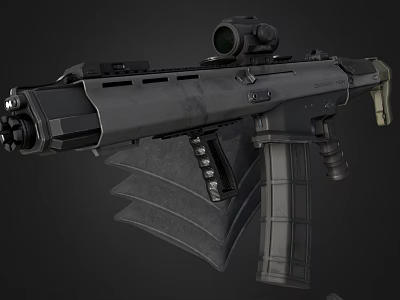 Black Tactical Assault Rifle With Optical Sight High Capacity Magazine And Tactical Design 3d model